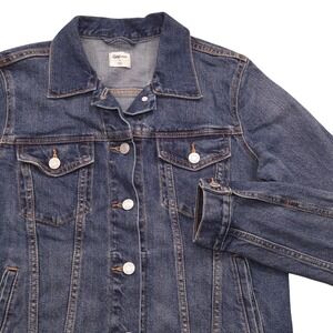 GAP Classic Blue Jean Denim Cropped‎ Trucker Jacket Button Front Womens Small